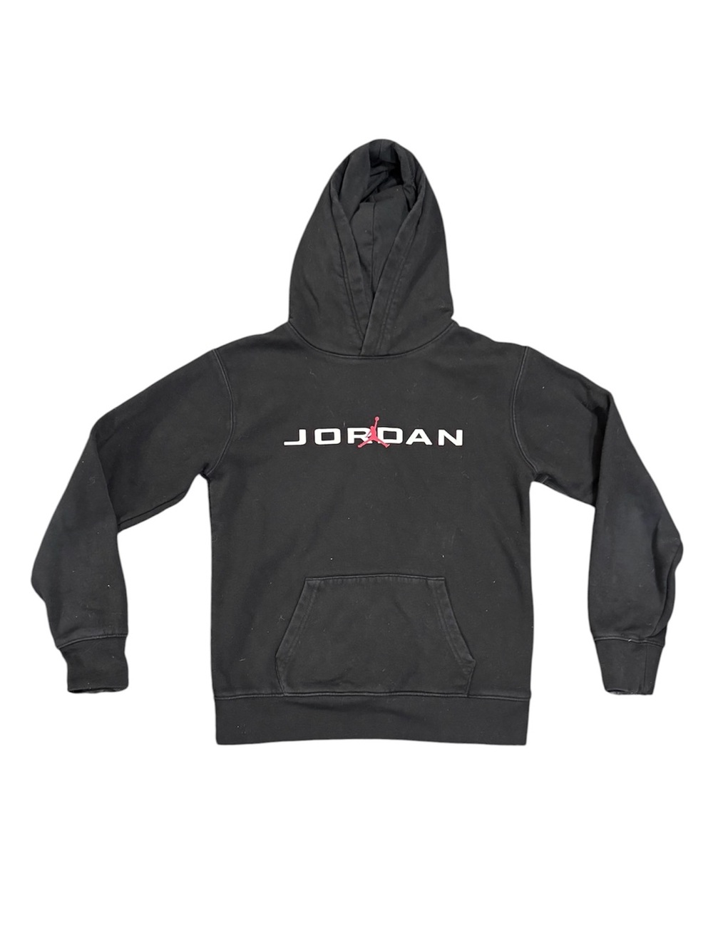 Jordan | Baseline Hoodie Black with White Wordmark and Red Jumpman, Youth Large